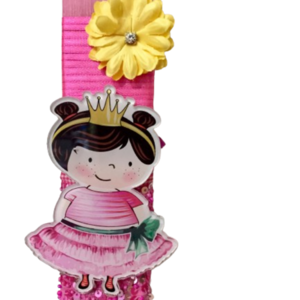 Λαμπάδα μικρή πριγκίπισσα - μαγνητάκι διακοσμημένη με διάφορες κορδέλες, πούλιες και λουλουδάκι - κορίτσι, λαμπάδες, για παιδιά, πριγκίπισσες - 2