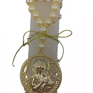 Αρωματική λαμπάδα Παναγία σε χειροποίητο διακοσμητικό με χάντρες - λαμπάδες, πάσχα, για ενήλικες, για εφήβους - 2