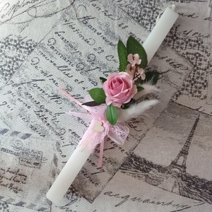 Λαμπάδα λευκή με pampas και ροζ τριαντάφυλλο - κορίτσι, λουλούδια, λαμπάδες, για ενήλικες, για εφήβους - 4