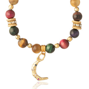 Βραχιόλι Μάτι Τίγρη Πολύχρωμο με Στοιχείο της Σελήνης | The Gem Stories Jewelry - ασήμι, ημιπολύτιμες πέτρες, επιχρυσωμένα, χεριού, αυξομειούμενα - 2