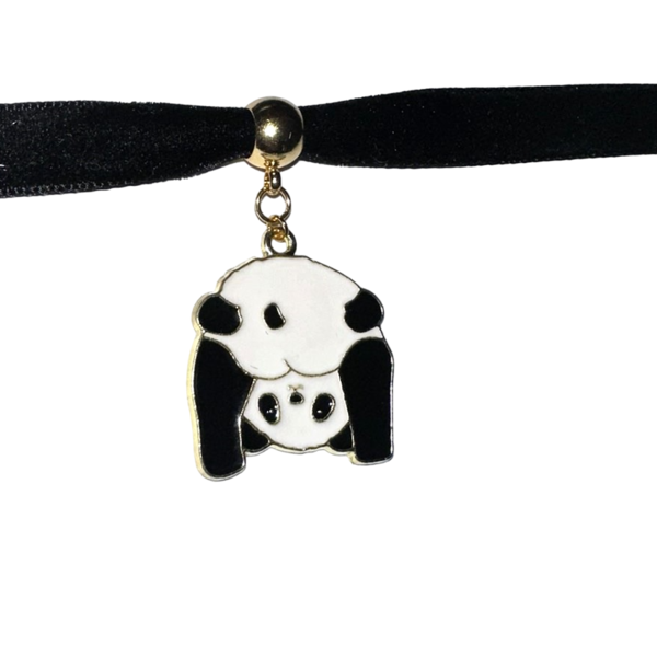 Μαύρο choker Panda σε 3 σχέδια - ύφασμα, ατσάλι, φθηνά - 3