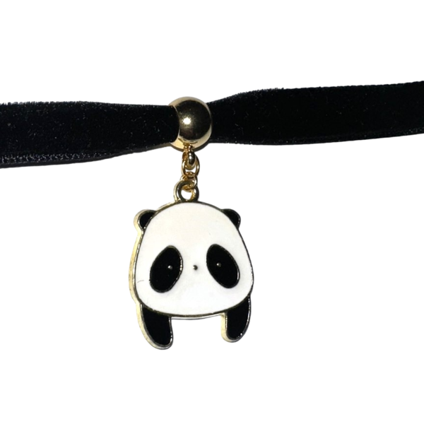 Μαύρο choker Panda σε 3 σχέδια - ύφασμα, ατσάλι, φθηνά - 4