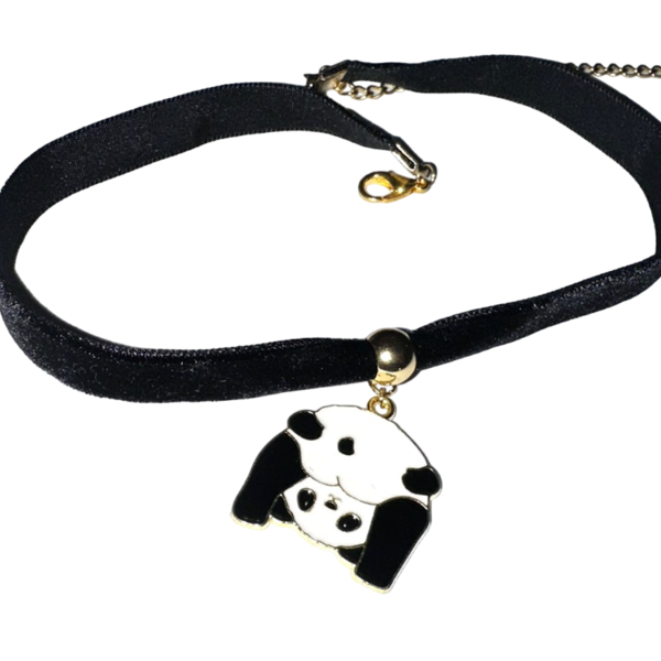 Μαύρο choker Panda σε 3 σχέδια - ύφασμα, ατσάλι, φθηνά - 5