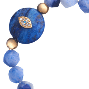 Βραχιόλι με Μπλε Νεφρίτη και Στοιχείο Μάτι| The Gem Stories Jewelry - ημιπολύτιμες πέτρες, επιχρυσωμένα, μάτι, ατσάλι, χεριού - 2