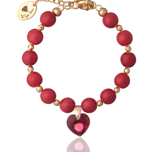 Βραχιόλι με Κόκκινο Χαουλίτη και Κρυστάλλινη Καρδιά | The Gem Stories Jewelry - ασήμι, ημιπολύτιμες πέτρες, επιχρυσωμένα, καρδιά, χεριού