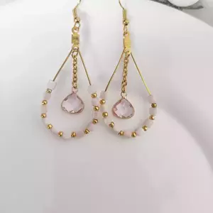 Ατσάλινα σκουλαρίκια με κρυσταλλα σε ροζ απόχρωση - δάκρυ, ατσάλι, boho, μεγάλα, γάντζος