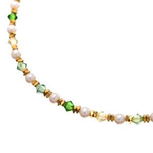 Κολιέ με Μαργαριτάρια και Κρύσταλλα σε πράσινες αποχρώσεις | The Gem Stories Jewelry - ημιπολύτιμες πέτρες, μαργαριτάρι, επιχρυσωμένα, κοντά, ατσάλι - 2