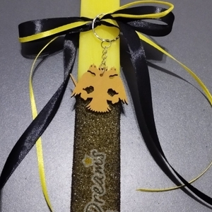 Αρωματική κιτρινόμαυρη πλακέ Λαμπάδα 35εκ., με κίτρινο δικέφαλο - λαμπάδες, για παιδιά, για ενήλικες, για εφήβους, σπορ και ομάδες - 2
