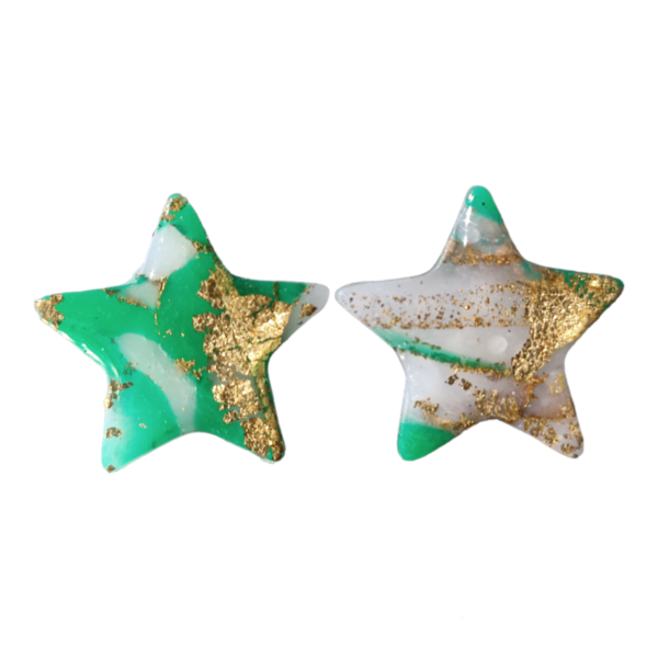 Σκουλαρίκια αστέρι Emerald Gold Marble - αστέρι, πηλός, καθημερινό, καρφωτά
