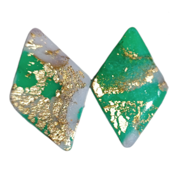 Σκουλαρίκια Ρόμβοι Emerald Marble 1 - μοντέρνο, πηλός, καρφωτά