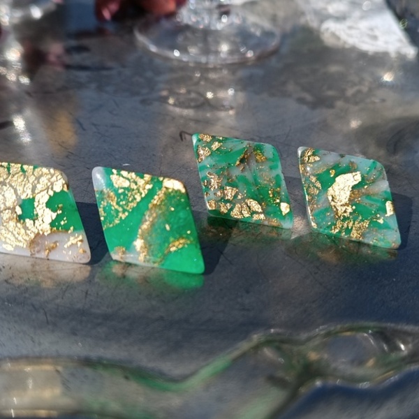 Σκουλαρίκια Ρόμβοι Emerald Marble 1 - μοντέρνο, πηλός, καρφωτά - 2