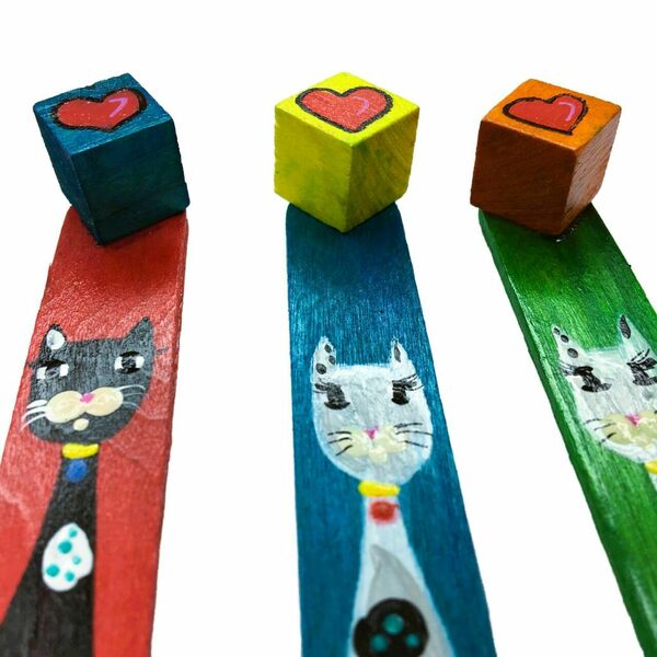 Ξύλινοι σελιδοδείκτες | Σετ 3 τεμαχίων | Γάτα | Κόκκινο, μπλε, πράσινο - σελιδοδείκτες, πρακτικό δωρο - 2