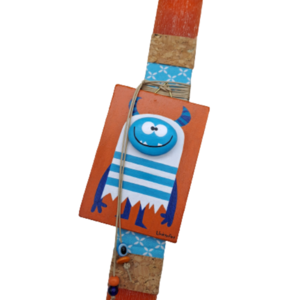 "Mini monster" Λαμπάδα Πορτοκαλί Αρωματική Πλακέ Ξυστή 30x3.8cm - αγόρι, λαμπάδες, για παιδιά, ζωάκια