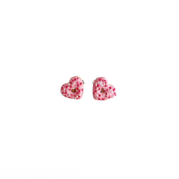 Ροζ σκουλαρίκια donut καρδιές - καρδιά, πηλός, μικρά, ατσάλι, boho