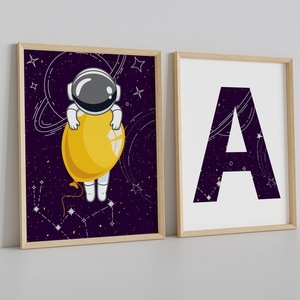 A4 Αφίσες | Σετ των 2 | Προσωποποιημένο Θεματικό Πόστερ | Αστροναύτης, Μπαλόνι, Διάστημα | Πόστερ Ελληνικά | Πόστερ για παιδικό δωμάτιο | Αγόρι - Κορίτσι - αγόρι, αφίσες, διάστημα, προσωποποιημένα - 3