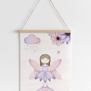 A4 Αφίσα | Θεματικό Πόστερ | νεράιδα, λουλούδια, ουράνιο τόξο, σύννεφα, μωβ | Πόστερ Ελληνικά | Πόστερ για παιδικό δωμάτιο | Κορίτσι - κορίτσι, αστέρι, λουλούδια, αφίσες - 4