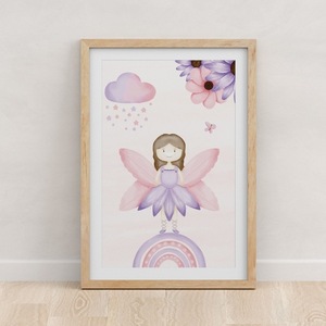 A4 Αφίσα | Θεματικό Πόστερ | νεράιδα, λουλούδια, ουράνιο τόξο, σύννεφα, μωβ | Πόστερ Ελληνικά | Πόστερ για παιδικό δωμάτιο | Κορίτσι - κορίτσι, αστέρι, λουλούδια, αφίσες - 5