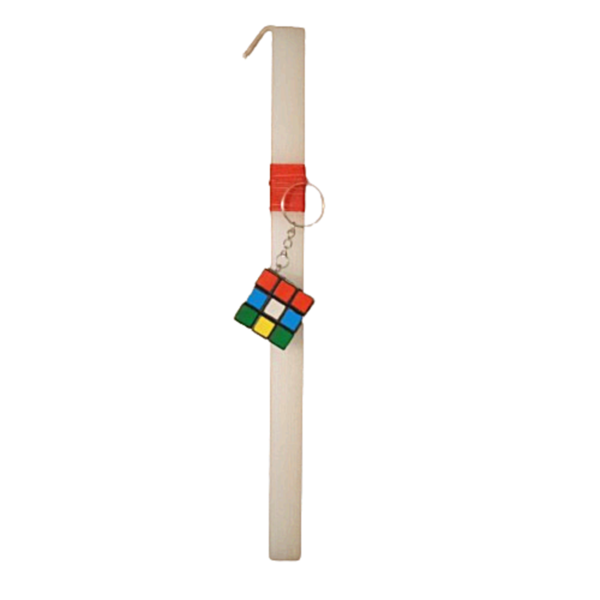 Λαμπάδα αρωμ. λευκη 30εκ. με μπρελοκ κυβο του Ρουμπικ 3εκ. (Rubik)- apois - κορίτσι, λαμπάδες, για παιδιά, για εφήβους, για μωρά