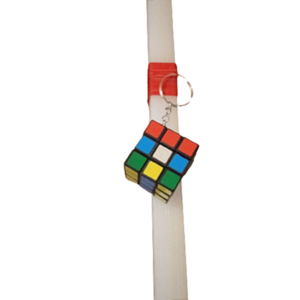 Λαμπάδα αρωμ. λευκη 30εκ. με μπρελοκ κυβο του Ρουμπικ 3εκ. (Rubik)- apois - κορίτσι, λαμπάδες, για παιδιά, για εφήβους, για μωρά - 2
