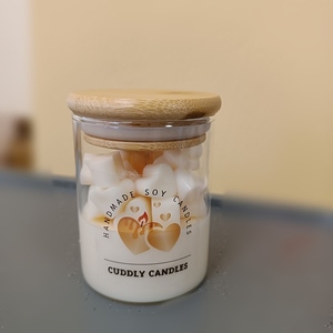 Χειροποίητο Λευκό Κερί Σόγιας με wax melts σε Γυάλινο Ποτήρι με ξύλινο καπάκι, - 200gr- - αρωματικά κεριά - 3