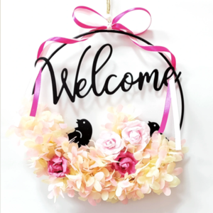 Μεταλλικό στεφάνι "Welcome" - στεφάνια, ανοιξιάτικα λουλούδια