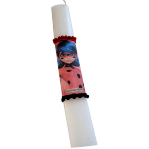 Λαμπάδα Ladybug με το όνομα του παιδιού λευκό κερί 30εκ - κορίτσι, λαμπάδες, για παιδιά, σούπερ ήρωες, προσωποποιημένα