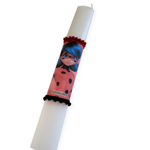Λαμπάδα Ladybug με το όνομα του παιδιού λευκό κερί 30εκ - κορίτσι, λαμπάδες, για παιδιά, σούπερ ήρωες, προσωποποιημένα - 3