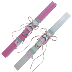 Λαμπάδα αρωματική πλακέ ροζ ή λευκη( 32 χ 3 εκ. ) με παιδικό βραχιολάκι ελεφαντάκι - κορίτσι, λαμπάδες, για παιδιά, βραχιόλι παιδικό, ζωάκια - 2