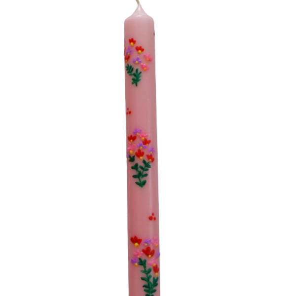 Πασχαλινή ροζ λαμπάδα ύψους 25 εκ. ζωγραφισμένη στο χέρι με μικρά άνθη - ζωγραφισμένα στο χέρι, κορίτσι, λουλούδια, λαμπάδες, για ενήλικες