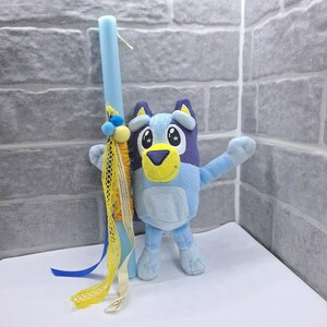 Λαμπάδα με μπλε λουτρινο σκυλάκι - λαμπάδες, για παιδιά, ζωάκια, για μωρά, παιχνιδολαμπάδες - 2