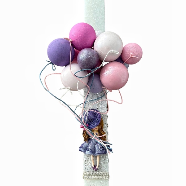 Πασχαλινή λαμπάδα Κοριτσάκι με μπαλόνια - κορίτσι, λαμπάδες, μπαλαρίνες, για παιδιά, πριγκίπισσες
