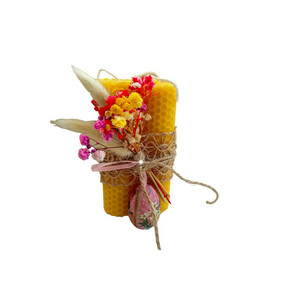 Σετ δώρου χειροπητο 2 τεμαχια επιτραπέζιο κοντό μελισσοκέρι 11εκ με αμάραντα - λουλούδια, σετ