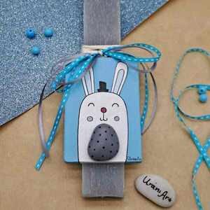 "Sweet Bunny" Λαμπάδα Γκρι Αρωματική Πλακέ Ξυστή 22x3.5cm - αγόρι, λαμπάδες, για παιδιά, πρώτο Πάσχα, ζωάκια - 2