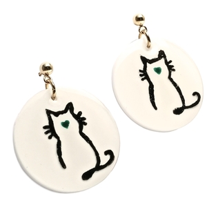 ''Cat Lovers'' καρφωτά σκουλαρίκια από υγρό γυαλί σε λευκό χρώμα. - γυαλί, ατσάλι, μεγάλα