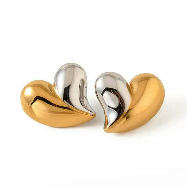 heart earrings - επιχρυσωμένα, ατσάλι, μεγάλα
