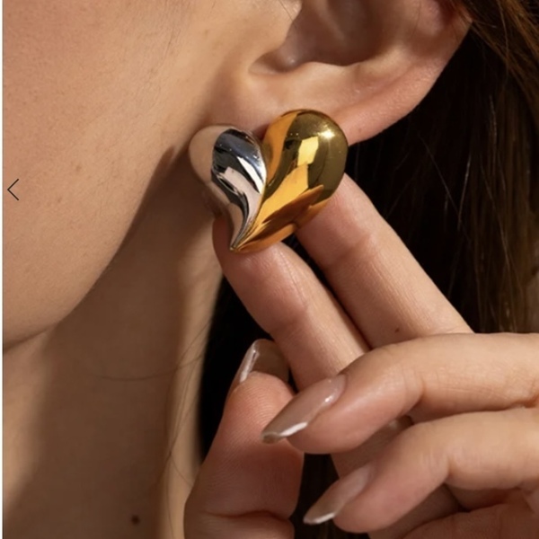 heart earrings - επιχρυσωμένα, ατσάλι, μεγάλα - 3