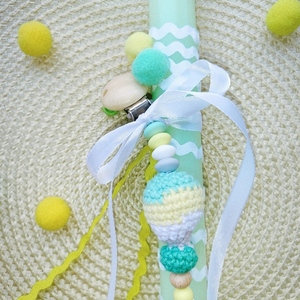 Αρωματική φυστικί λαμπάδα με κλιπ πιπίλας αερόστατο με όνομα μωρού - λαμπάδες, αερόστατο, πρώτο Πάσχα, για μωρά, προσωποποιημένα - 3