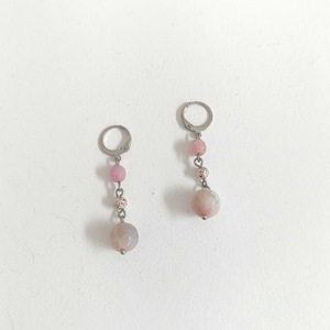 Κρεμαστά σκουλαρίκια με ροζ ημιπολύτιμους λίθους - ημιπολύτιμες πέτρες, επάργυρα, μικρά, ατσάλι, boho - 2