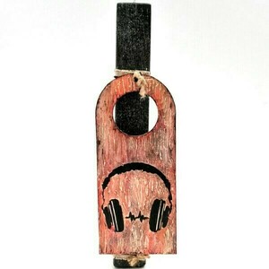 Αρωματική λαμπάδα μαύρη με ξύλινη ταμπέλα "Μουσική" 30x10x3 - λαμπάδες, για ενήλικες, για εφήβους