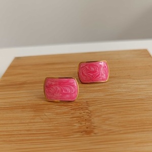Ατσάλινα καρφωτά σκουλαρίκια με σμάλτο σε ροζ απόχρωση - επιχρυσωμένα, μικρά, ατσάλι, boho, φθηνά