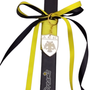 Μαύρη λαμπάδα 35 εκ., με χρυσό μπρελόκ ΑΕΚ - λαμπάδες, για παιδιά, για ενήλικες, για εφήβους, σπορ και ομάδες