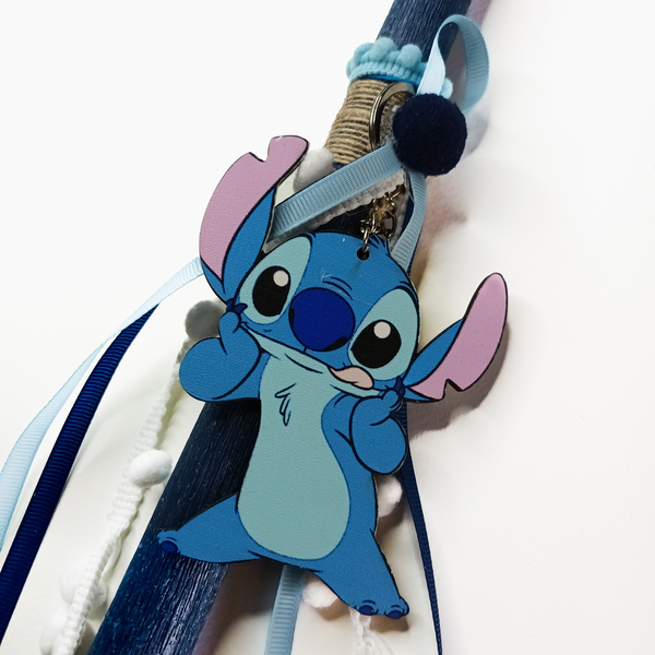 Λαμπάδα αρωματική μπλε με μπρελόκ Stitch - λαμπάδες, για παιδιά, ήρωες κινουμένων σχεδίων, μπρελοκ κλειδιών - 2