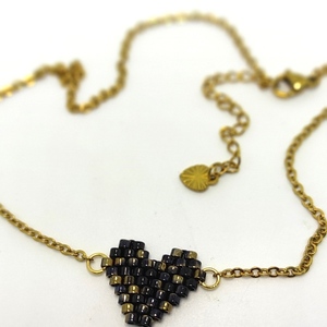 Ατσάλινο Κολιέ τσόκερ καρδιά με χάντρες Μαύρο Χρυσό. - επιχρυσωμένα, καρδιά, miyuki delica, ατσάλι