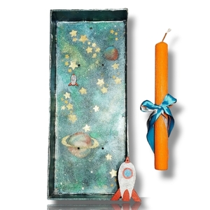 Διάστημα- Χειροποίητη πασχαλινή αρωματική λαμπάδα με 3d κάδρο- led φωτιστικό - αγόρι, λαμπάδες, για παιδιά, πύραυλοι