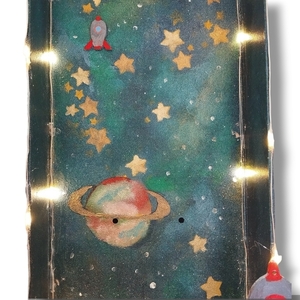 Διάστημα- Χειροποίητη πασχαλινή αρωματική λαμπάδα με 3d κάδρο- led φωτιστικό - αγόρι, λαμπάδες, για παιδιά, πύραυλοι - 4