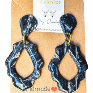 Hecate - the Goddess collection / μαύρα σκουλαρίκια από πολυμερικό πηλό με εφέ μαρμάρου - πηλός, εντυπωσιακό, ατσάλι, φθηνά