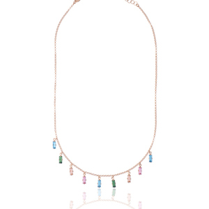 Κολιέ με Ορθογώνια Πολύχρωμα Κρύσταλλα – Ροζ Χρυσό | The Gem Stories Jewelry - ασήμι 925, χαλκός, επάργυρα, κοντά
