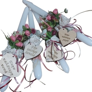 Πασχαλινή λαμπάδα 30εκ με μπεζ δαντελα κ καρδουλες - κορίτσι, λουλούδια, λαμπάδες, για ενήλικες, για εφήβους