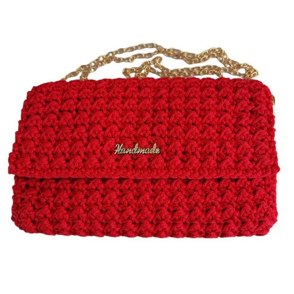 Red purse/Μικρό τσαντάκι σε κόκκινο φωτεινό χρώμα - νήμα, ώμου, all day, πλεκτές τσάντες, μικρές