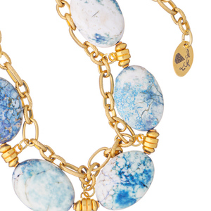 Κολιέ Βραζιλιάνικου Αχάτη με αλυσίδες σε μπλέ αποχρώσεις | The Gem Stories Jewelry-Αντίγραφο - ημιπολύτιμες πέτρες, επιχρυσωμένα, ασήμι 925, κοντά, ατσάλι - 2